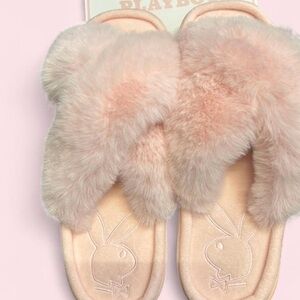 PLAYBOY Soft Pink Plush Slippers EXTRA LARGE